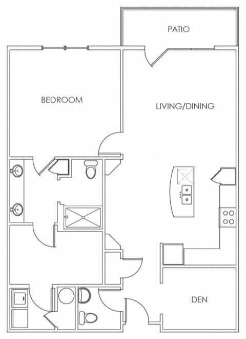 Floor plan for 1 bed, 1.5 baths, 1105 sqft